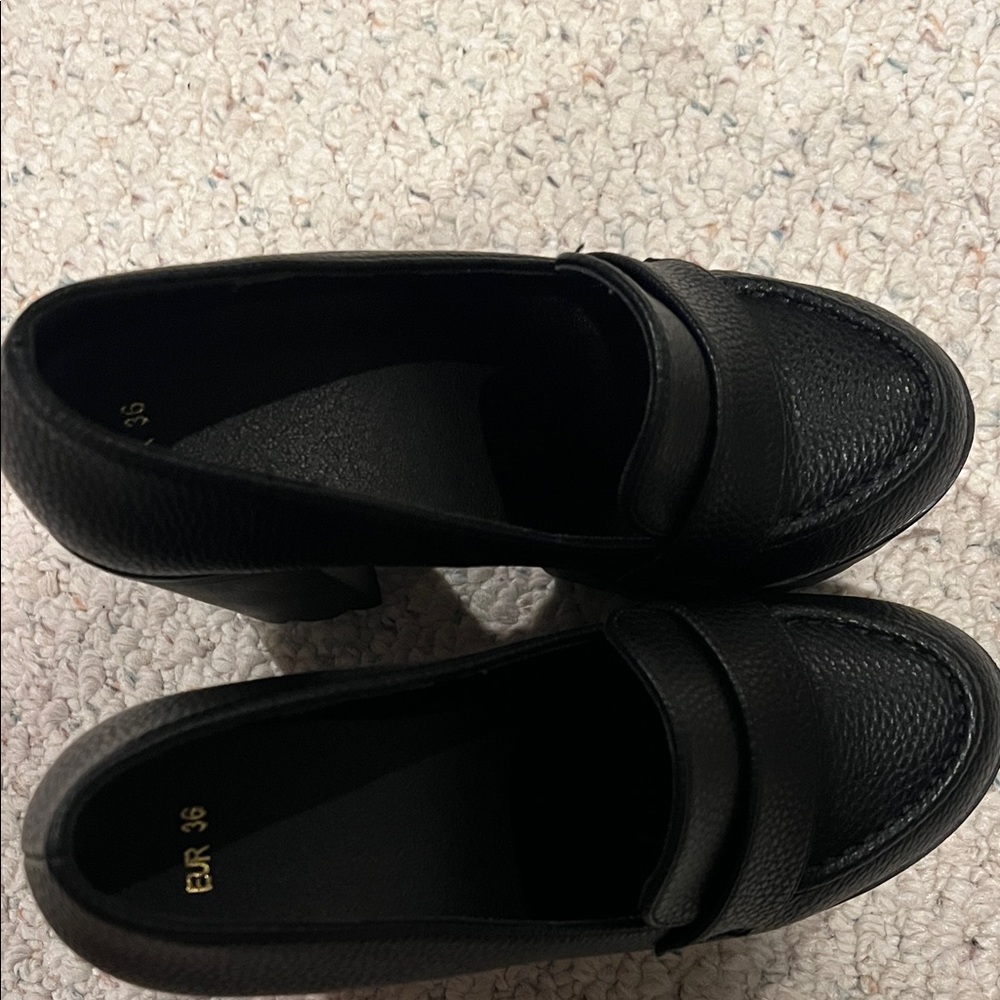 Black Chunky Heel Loafer — Women's Heeled Loafers - Picture 3 of 5